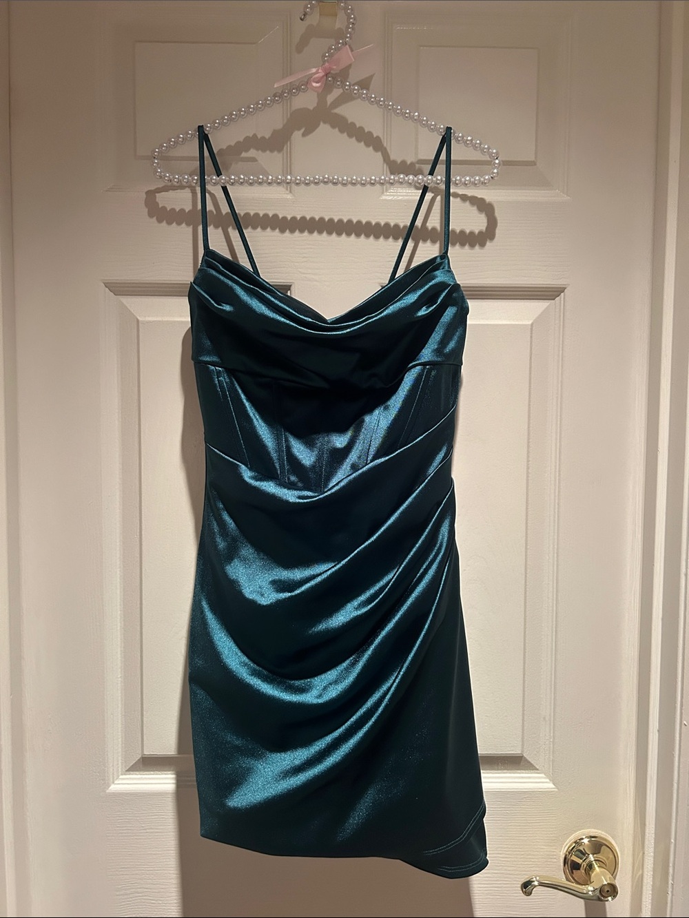 Lovely Day Emerald Green Satin Cowl Mini Dress- Homecoming